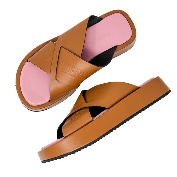 J.W. Anderson Flat Platform Leather Slide Sandal Cross Strap Size 36 / US 6-7 - Picture 1 of 15